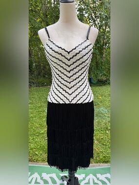 Lillie Rubin Vintage Sequin Fringe Flapper Dress Formal Cocktail Size 8